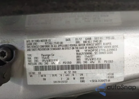 2017 Ford Focus S from USA, damaged, VIN 1FADP3E27HL229803